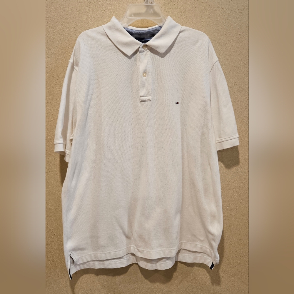Tommy Hilfiger Men's Cotton White Polo Shirt, Size XXL (Trim Fit)